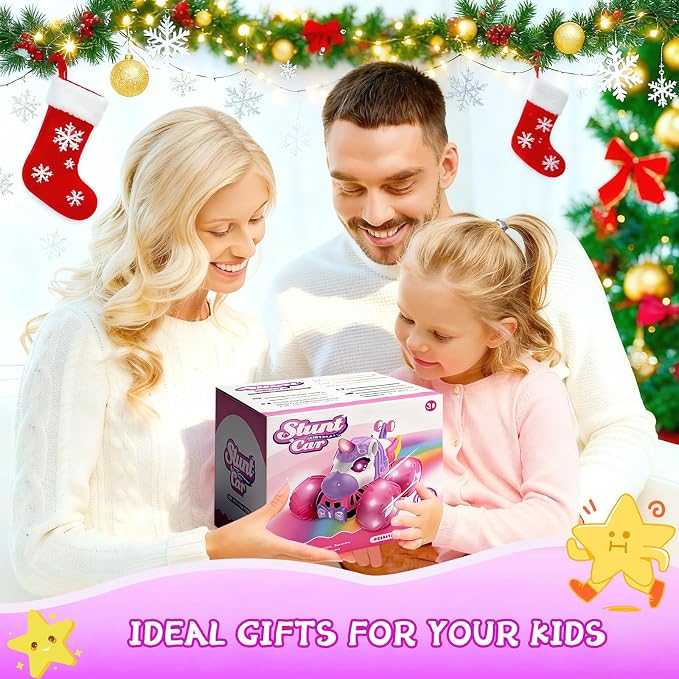 Remote Control Car for Girls, Unicorn Toys for Girls Age 3+ | 360° Rotating 4WD 2.4 GHz RC Stunt Cars with Light and Music, Unicorn Birthday Gifts Presents for 3 4-6 6-8