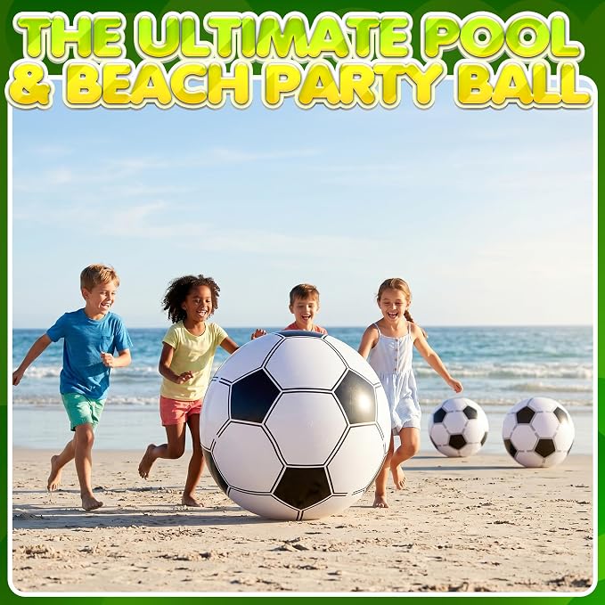 24-Inch Giant Beach Balls - (3-Pack) Inflatable Soccer Beach Balls - Extra Large Blow Up Pool Balls for Kids, Summer Pool Toys, Soccer Party Decorations & Sports Theme Decorations