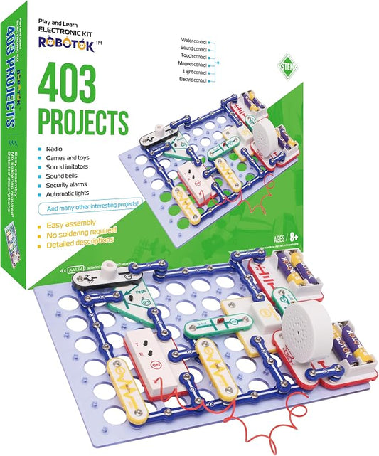 STEM Electronics Circuit Kit for Kids, Over 403 Projects, DIY Electronic Building Blocks, Science Experiment Kit, Educational Toy for Ages 8+ (Mixed Color, 403)