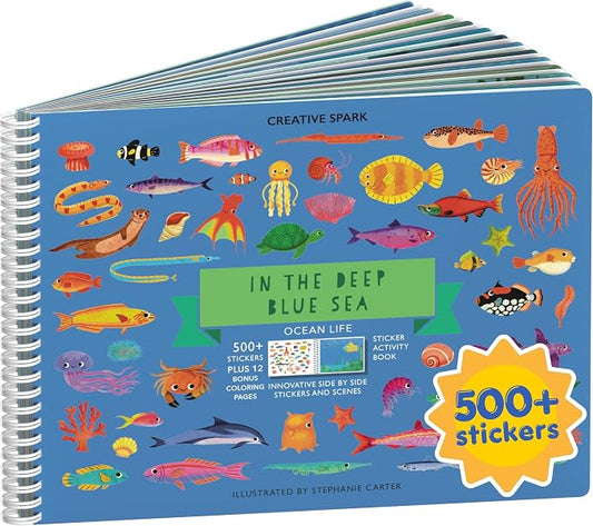 Ocean 500+ Kids Sticker Book by Cupkin Toddler Airplane Travel Activity Coloring and Sticker Book, Road Trip Essentials, 12 Coloring Pages 12 Scenes for Ages 2–8 Years