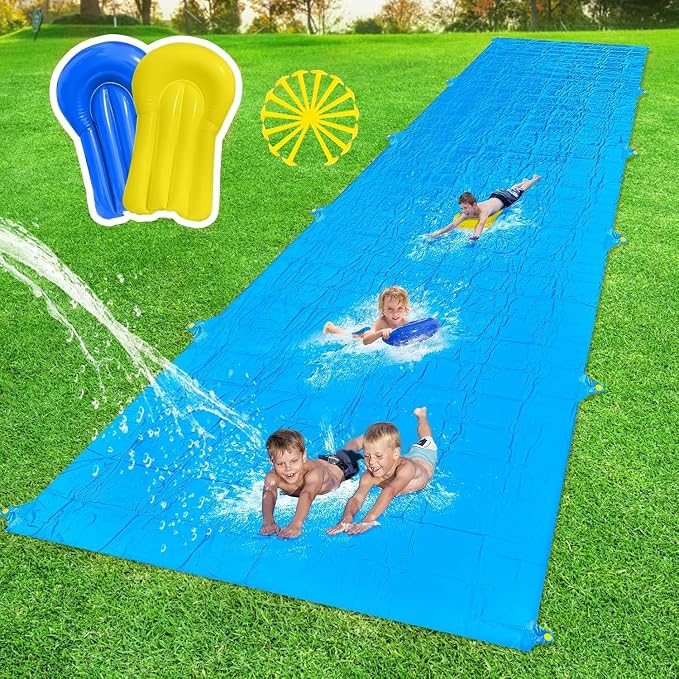 Slip Water Slide, 40FT Giant Slip Water Slides for Kids Backyard, Heavy Duty Slip and Water Slide for Kids Adults Waterslides Backyard Summer Outdoor Toys with 14 Stakes and 2 Inflatable Bodyboards