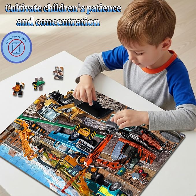 Puzzles for Kids Ages 6-8-10, Construction Site 200 Piece Puzzles for Kids,Fun Bulldozer & Truck Puzzle toyToys for Boys and Girls