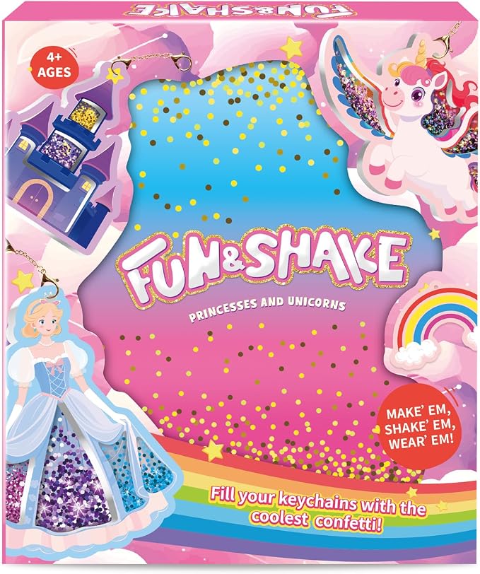 Artnedu Shake-its– Fun&Shake Kit de artesanato com Glitter para crianças, Artes e artesanato DIY com chaveiros,Unicórnios e Princesas,Creative Gift for Girls & Boys Ages 4, 5, 6, 7, 8, 9, 10