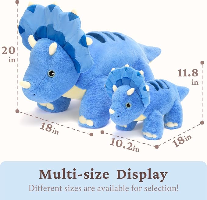 IKASA Triceratops Dinosaur Stuffed Animal Plush Toy,18" Soft Big Large Toys,Cute Fluffy Plushy,Gifts for Kids Girls Boys