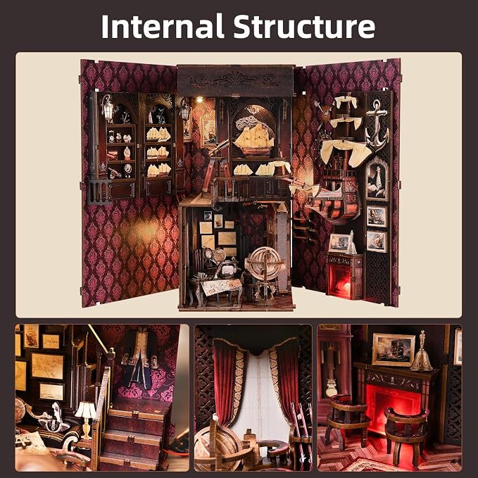 TOYQI Book Nook Kit, Book Nook Kits for Adults | DIY Miniature Dollhouse Kit 3D Wooden Puzzle Booknook Bookend with LED Light