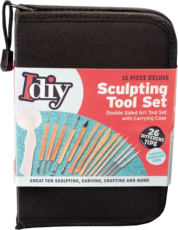 Pottery Tool Starter Kit- 15-Piece 26-Tool Beginner's Clay Ceramics Modeling Carving Sculpting Set- Arts & Crafts School Project, w Carrying Case, Birthday Gift for Kids, Gift Set for Artists