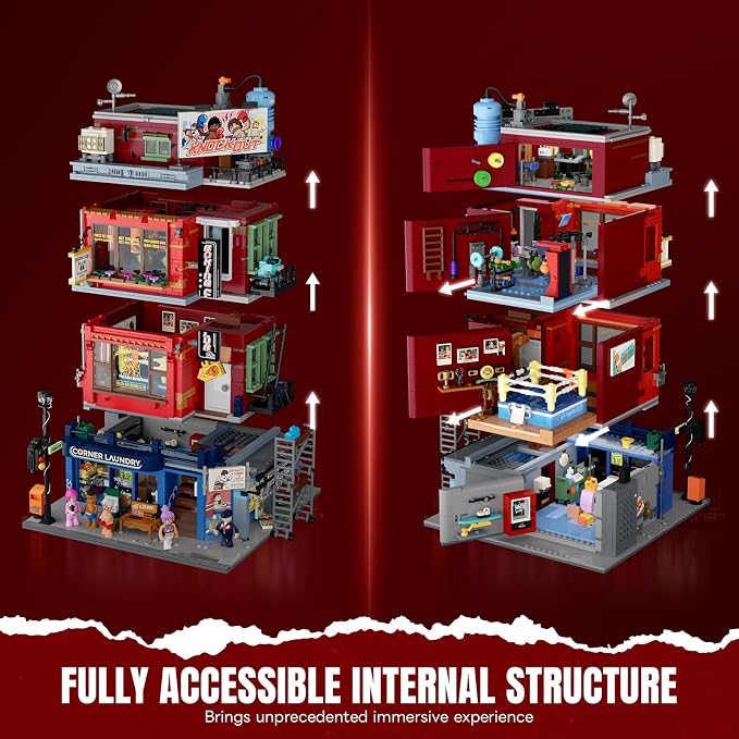 Lumibricks Street Fusion Boxing Club Lighting Building Bricks Set - City Town Modular Playset Collection Display kit with Minifigures 3036 Pcs for Adults & Teens & Life Enthusiasts