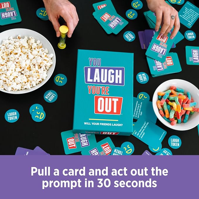 You Laugh You're Out [A Party Game with Hilarious Charades Family Card Games for Adults & Teens | Great Birthday Gift | 125 Prompt Cards Fun for Family Game Nights & Parties | Ages 14+]