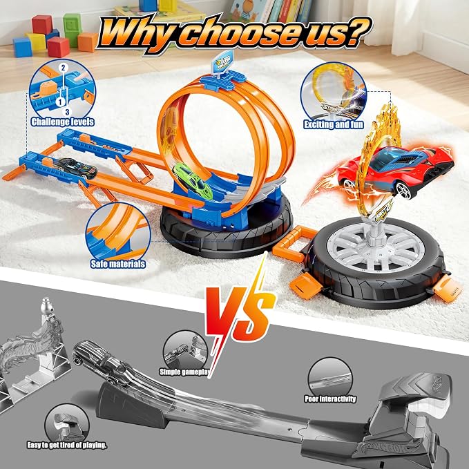 2026 Race Car Track Set Toy for Kids, Stunt Racing Playset with 360° Loop Car Track and Four 1:64 Scale Vehicles Gift Toys for Boys Girls Ages 3 4 5 6 7 8 (Standard)