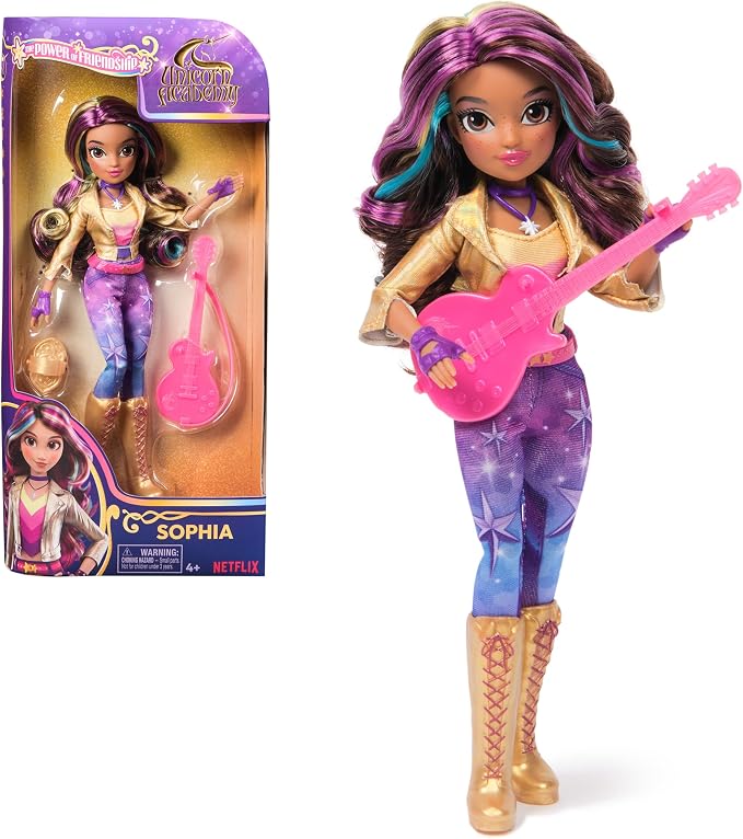 Unicorn Academy, Power of Friendship Sophia Doll with Guitar & 6 Fashion Accessories, 9.5”, Dolls & Unicorn Toys for Girls Ages 4 and up