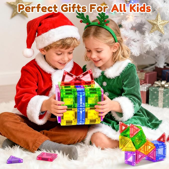 60PCS Mini Magnetic Tiles for Kids Ages 3-5 4-8 with Iron Box Travel Magnet Building Kids Toys for 3 4 5 6 7 8 Year Old Boys Girls Toddler Creativity Construction Sensory Valentines Birthday Gifts