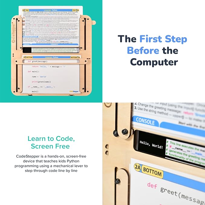 CodeStepper Screen-Free Python Coding & AI Learning Kit, Hands-On STEM Toy for Kids Ages 8-15, 7 Lesson Sets, Homeschool & Classroom Coding Kit, Made in the USA