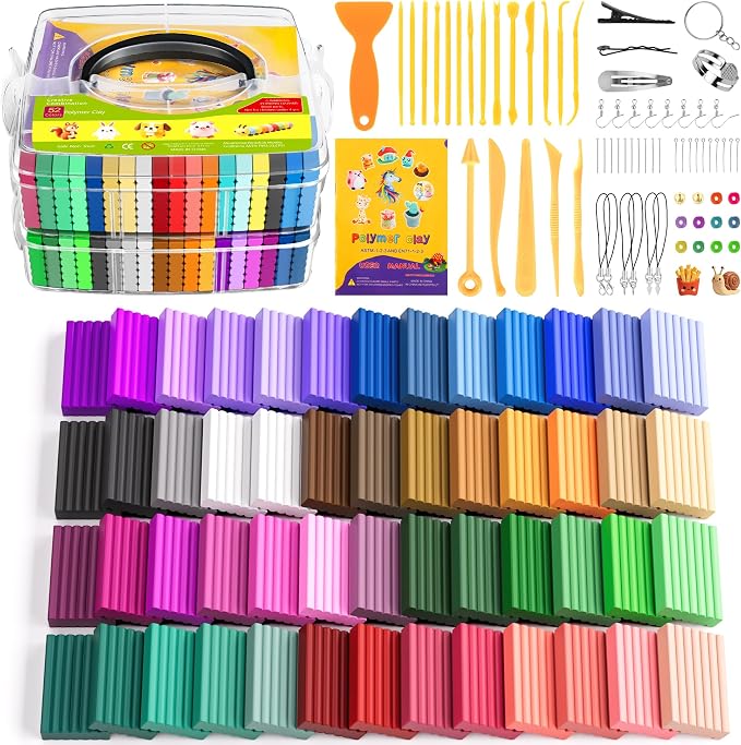 ARTpar 52 Colors Polymer Clay kit，Modeling Clay with Sculpting Tools for Starter,Oven Bake DIY Model Clay,Non-Toxic, Non-Sticky,Gift for Kids Adults