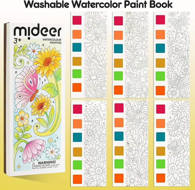 Watercolor Painting Coloring Books Pocket Watercolor Paint Bookmarks, Mess Free Paint with Water Set, Travel Class Activities Art Party Favors Exchange Birthday Gifts for Kids