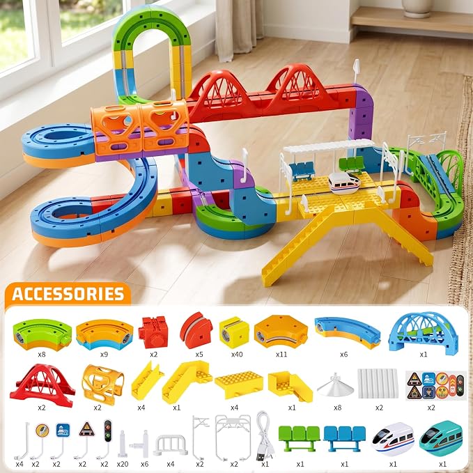 KlickRail Electric Train Set Flexible Race Track for Kids 4 6 7 8 (Ultimate Set(152 Piece))