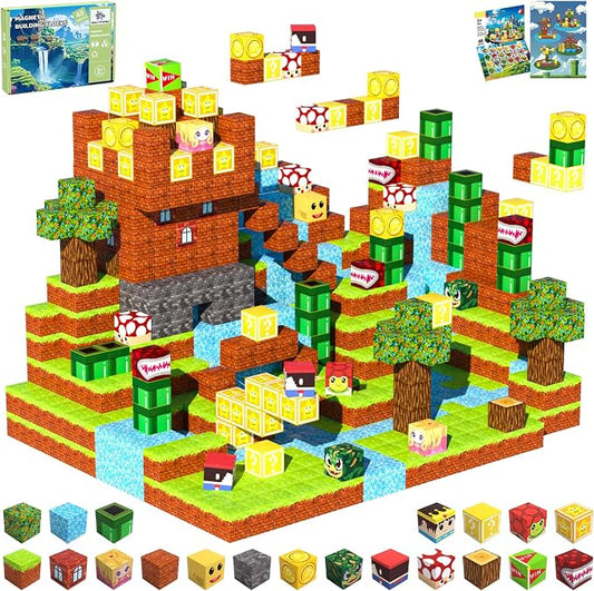 Magnetic Blocks, Magnetic Tiles Building Blocks, Magnet Cubes STEM Sensory Game Toys Christmas Birthday Gifts for Kids Boys Girls Age 3+ (Forest)