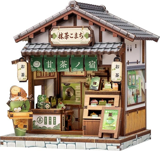 Cutefun DIY Miniature House Kit, 128 Pcs 3D Wooden Puzzle Tiny House Mini House Building Kit for Beginners & Teens, Palm-Sized Japanese Booknook Dollhouse for Bookshelf Decor (Kyoto Matcha Cottage)