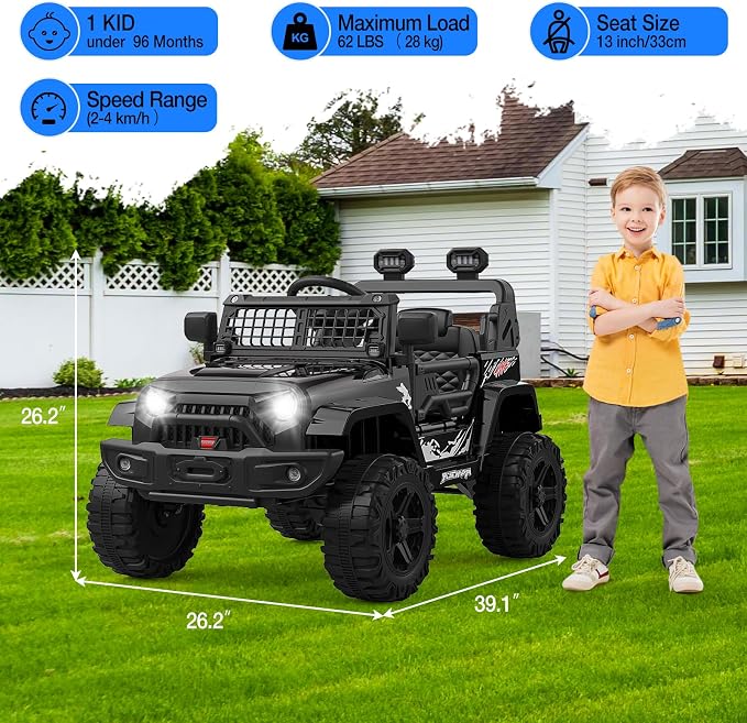 GarveeLife 12V Kids Electric Ride On Truck Car w/Parent Remote Control, Spring Suspension, LED Lights & AUX Port | Outdoor Ride Toy for Boys Girls