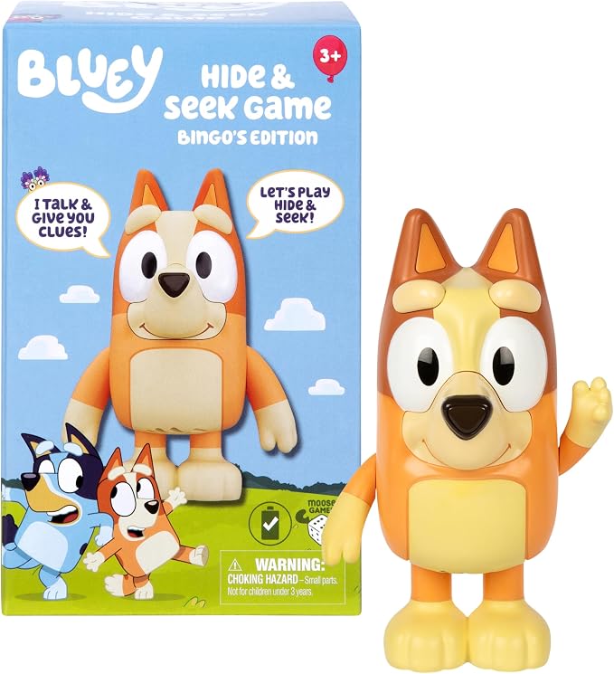 Bluey Game Hide and Seek Electronic Bingo Figure, Articulated, Musical Kids Figurines with Dance Mode, Interactive Toddler Figurine Toys for Ages 3+ for Indoor Play