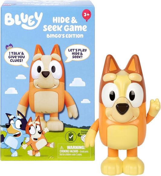 Bluey Game Hide and Seek Electronic Bingo Figure, Articulated, Musical Kids Figurines with Dance Mode, Interactive Toddler Figurine Toys for Ages 3+ for Indoor Play