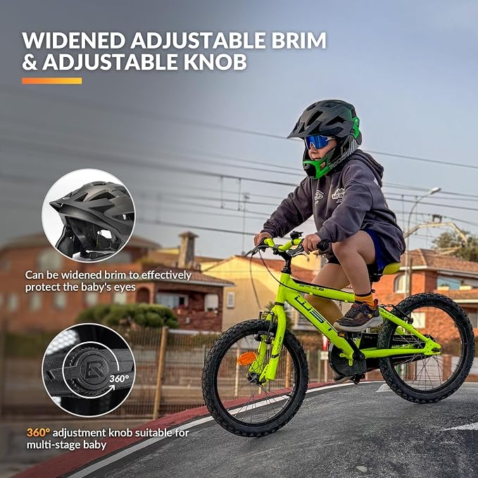 ROCKBROS Kids Full Face Helmet Kids Bike Helmets Lightweight Toddler Mountain Bike Helmet Detachable for MTB BMX Skating Cycling Scooter Safety Bicycle Helmets for Youth Child Boys Girls Ages 3-16