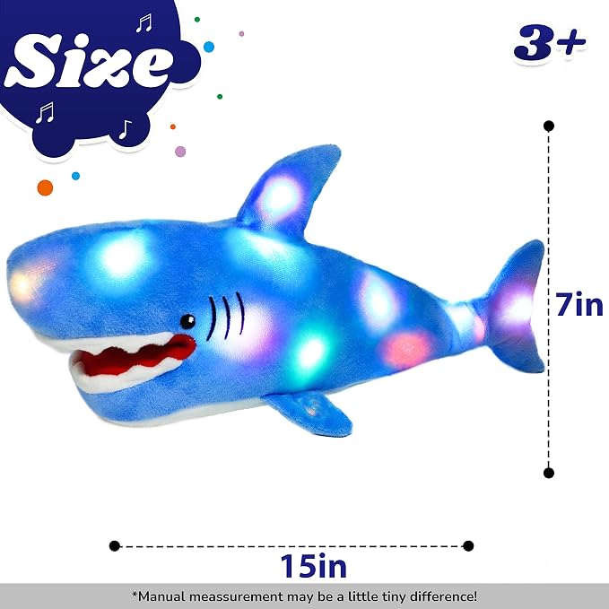 Light-up Singing Plush Shark LED Musical Stuffed Animal Adjustable Volume Lullaby Plushies Birthday Christmas Toy Gifts for Kids Toddler Girls, 13"