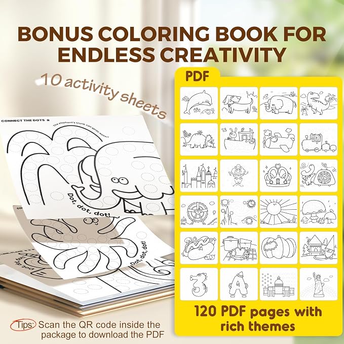 Jar Melo Washable Dot Markers for Toddlers, 8 Colors Dot Paints with 120 Printed PDF & 10 Activity Papers, Non-Toxic Bingo Markers for Kids Arts and Crafts Gifts