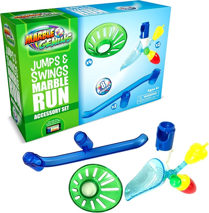 Marble Genius Jumps & Swings, 8pcs Marble Run Accessory Set for Kids Ages 4+, Fun Ultimate Marble Track Race Add-on Kit for Teens STEM
