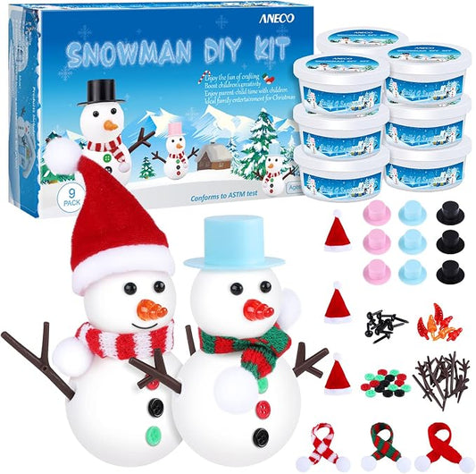 Aneco 9 Pack Christmas Snowman DIY Craft Kit Build Snowman Air Dry Clay Christmas Gift Decor Modeling Clay Winter Game for Holiday Party Home Supplies
