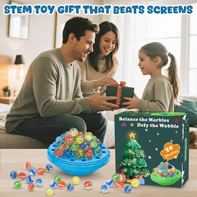Marble Balance Game, Wobble Marble Stacking Game for Kids 6+, Family Games for Kids and Adults with Built-in Storage, Marbles Board Game for 1-4 Players, Fun Birthday Party Games Toys