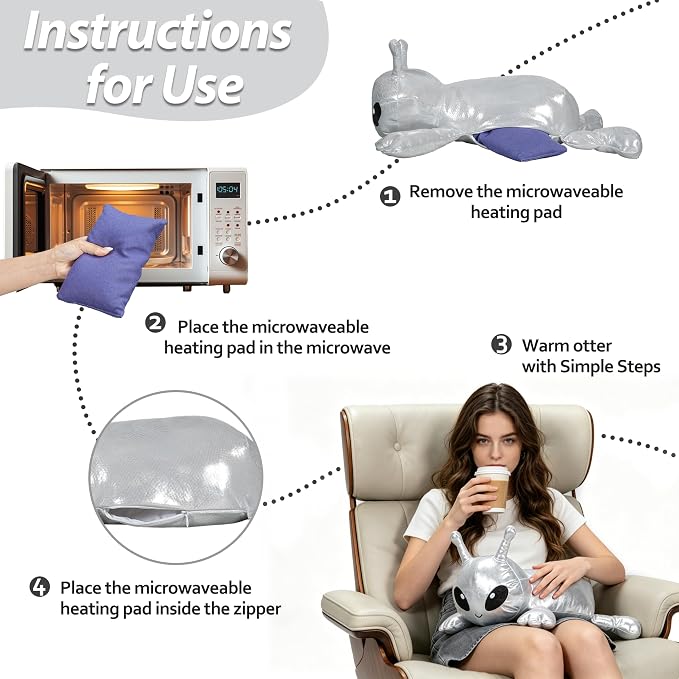 3.5Lbs Weighted Alien Stuffed Animal, 21" Microwavable Silver Alien Plush with Removable Heating Pad, Heatable Coolable Galaxy Buddy Space Gift for Kids Adult