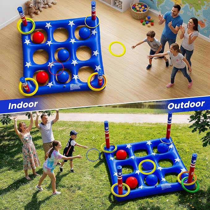 Pool Party Toys Games Set - Giant Inflatable Tic Tac Toe Float Game, Outdoor Pool Games for Adults Kids Family Pool Toys for 2-10 Players, Fun Swimming Beach Yard Activities with 10 Balls for Ages 6+