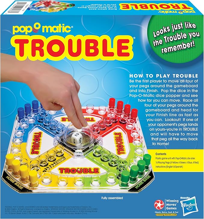 Winning Moves Classic Trouble Games USA, with Retro Artwork and Pop-o-Matic Popper, Designed for Kids, Ages 5+ Perfect for an Indoor Interactive Activity (1176)