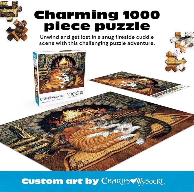 Buffalo Games Charles Wysocki - All Burned Out - 1000 Piece Jigsaw Puzzle, 26.75 x 19.75 in - 1000 Piece Puzzle for Adults - Relaxing Fireplace Scene - Bonus Poster