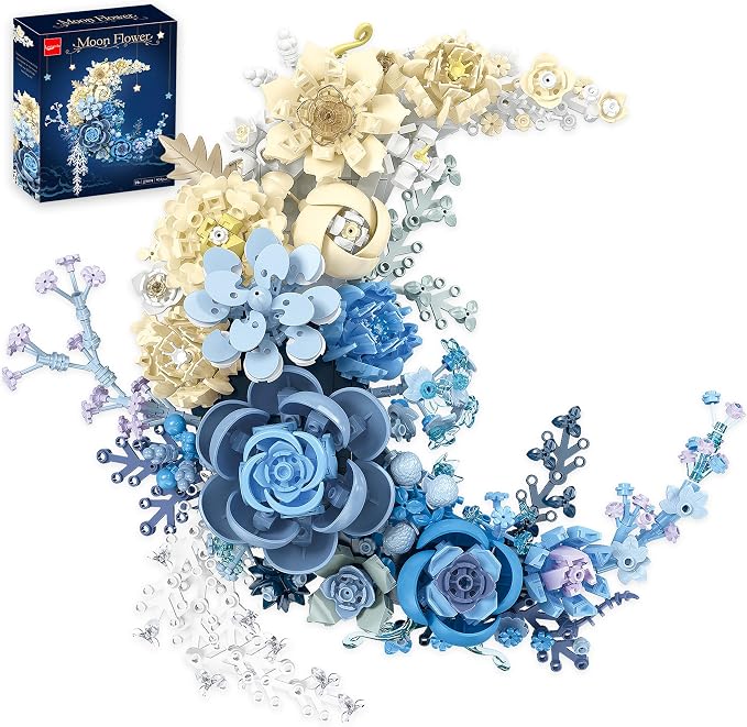 Blue Moon Flower Building Set, Botanical Collection Artificial Flowers Building Blocks Kit Compatible with Lego for Adults Home Décor Wall Art Decoration