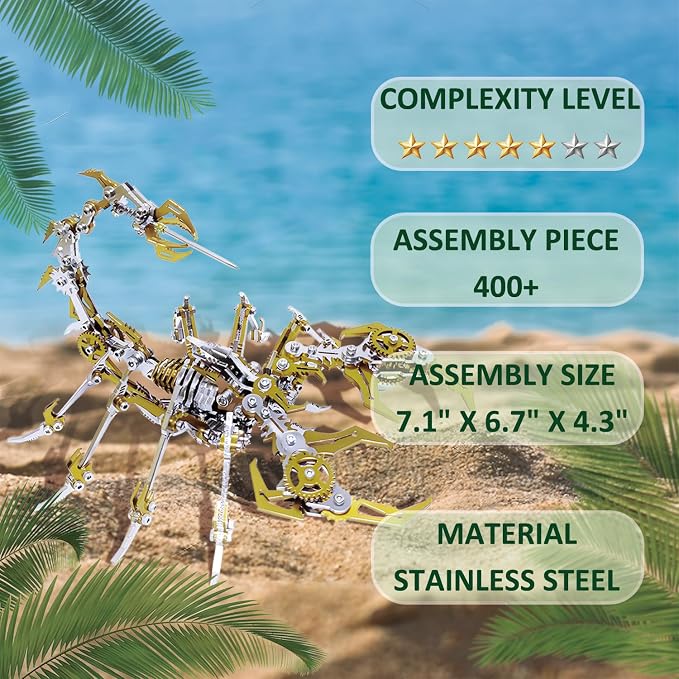 Microworld 3D Metal Model Kits, Golden Scorpion 3D Metal Puzzles, Steel Warcraft Collection 3D Puzzles for Adults, DIY Animal Brain Teasers Home Decor
