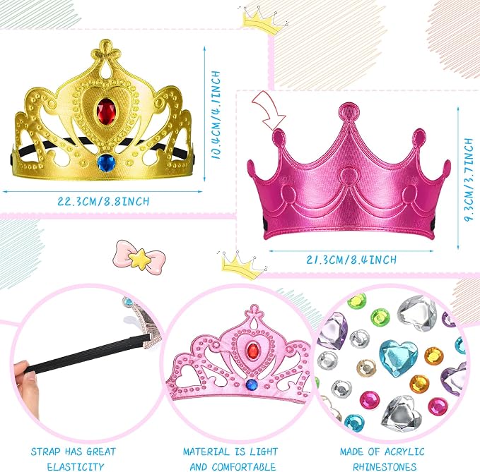 Yaomiao 22 pack DIY Crowns Set Include 12 Pcs Foam Princess Crowns and 10 Pcs Diamond Sticker for Kids