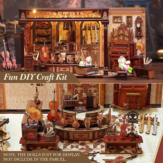 CUTEBEE Book Nook Kit - DIY Miniature House Dollhouse Kit for Adults and Teens, Music Shop Booknook Bookshelf Insert Decor, 3D Wooden Puzzle, Creative Gift for Family, Friends (Bach Strings)