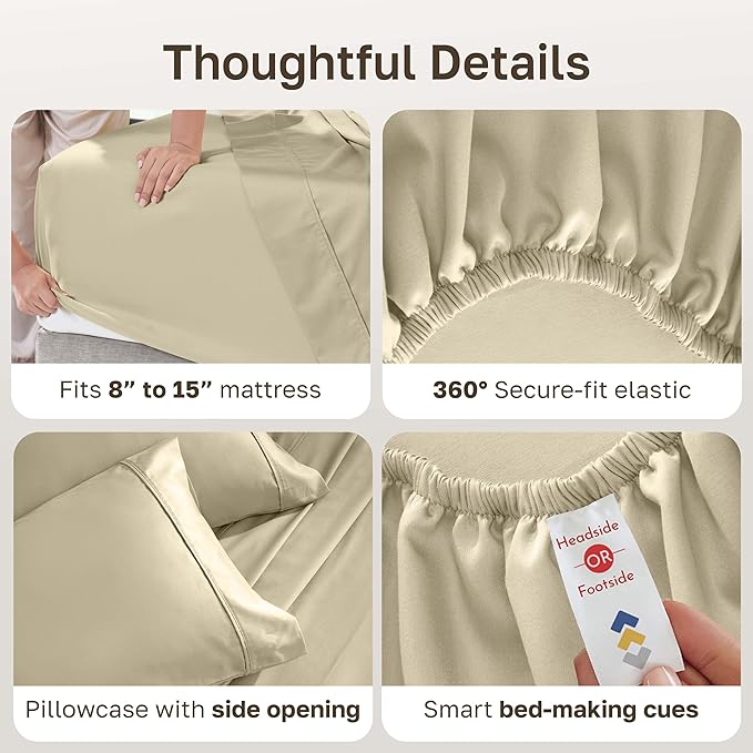 California Design Den Pack of 2 Twin XL Sheets Set - 400 Thread Count, Soft 100% Cotton Sateen, Deep Pocket XL Twin Sheets, Durable Bedding Set - Beige