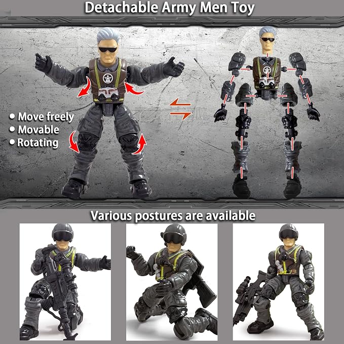 Army Men Action Figures, Toy Soldiers for Boys 4-7 6-8, Plastic Army Men Toys with 2 Dog Figures 6 Weapons Birthday Gift for Kids Boys Military Collectors