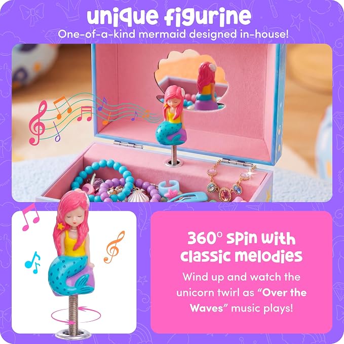 Giggle & Honey® Musical Mermaid Jewelry Box for Girls | Music Boxes for Little Girls | Toddler Jewelry Box for 4 Year Old Kids | Toys for Toddlers | Birthday Gifts for Kids 5, 6, 7, 8, 9 Years