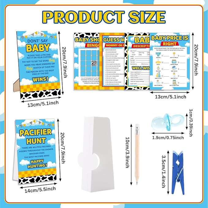 327 Pcs Cartoon Story Baby Shower Game Supply for Girl or Boy Include 200 Activity Card 25 Pencil 1 Don't Say Baby Sign 50 Clothespin 1 Pacifier Hunt Sign 50 Pacifier for Price Is Right Party Decor