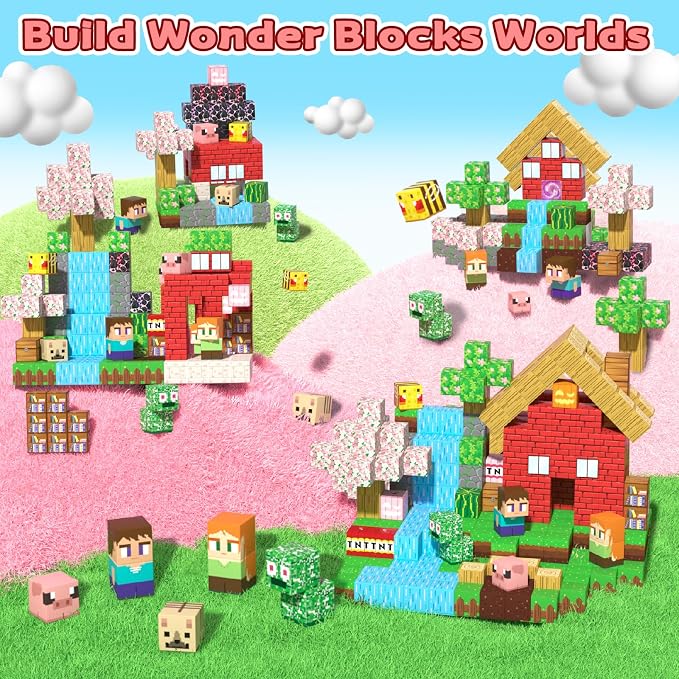 Magnetic Blocks, 208PCS Magnetic Building Blocks, Stacking Magnets for Kids, Sensory Toy for STEM Constructions Magnet Blocks for Boys Girls Age 3+, Christmas Birthday Gifts (Sakura Forest)