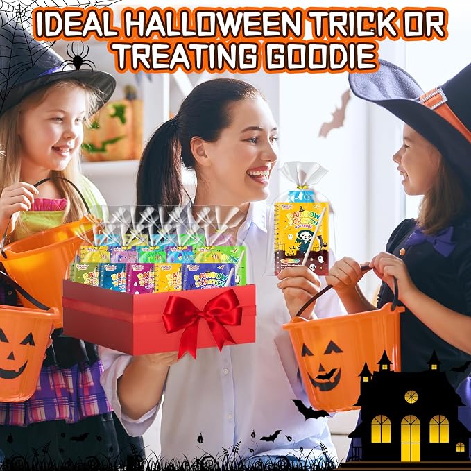Halloween Scratch Art Party Favors: 16 Pack Rainbow Scratch Notebook Paper Party Favors for Kids Halloween Goodie Bags Stuffers Girls Boys Art Craft Birthday Gifts for Students Classroom