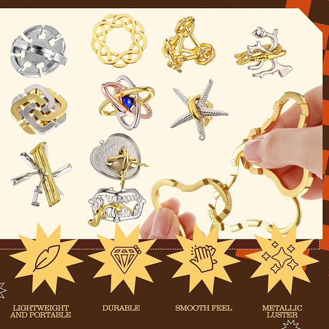 24 Pcs Metal Brain Teaser Puzzles Assortment for Adults Difficult Magic Puzzles Highly Hard Brain Games Iq Logic Test Disentanglement Game for Mind Challenge(Funny)