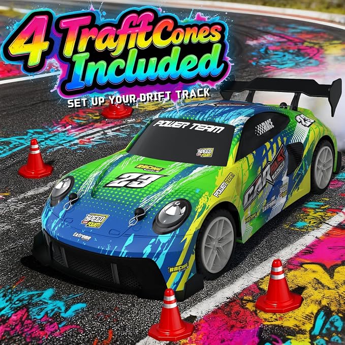 2 Pack RC Cars for Kids and Boys, Girls 4-7-8-12, Remote Control Car, LED Lights, 4WD Racing Cars,2.4GHz Dual Player, Colorful Graffiti Designs, Ideal Fun Easter Gift for Kids