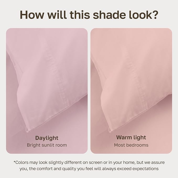 California Design Den Soft 100% Organic Cotton Bed Sheets Twin Size Set with Deep Pockets - Crisp Percale Sheets, Breathable and Durable Bedding Set (Pink - Chalky Tone)