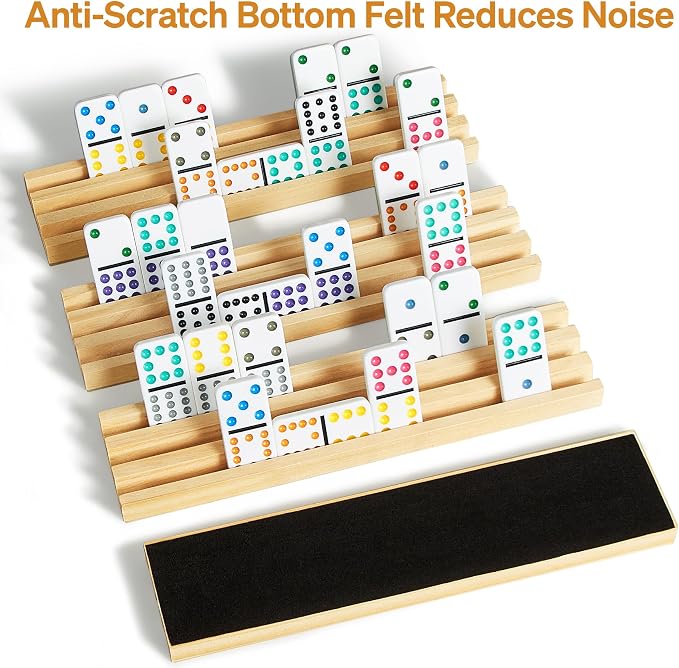 ELONGDI Mexican Train Double 12 Dominoes Set with 4 Wooden Trays/Racks in Portable Carrying Case Colorful 91 Tiles & 9 Trains Board Game for Family Game Night