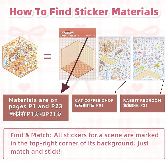 56Pack DIY 3D Sticker Scene Book for Kids & Adults – Build Your Own Room, Shop, Flower Store with Realistic 3D Stickers, Relaxing Craft Activity, Creative Fun, Unique Gift Idea