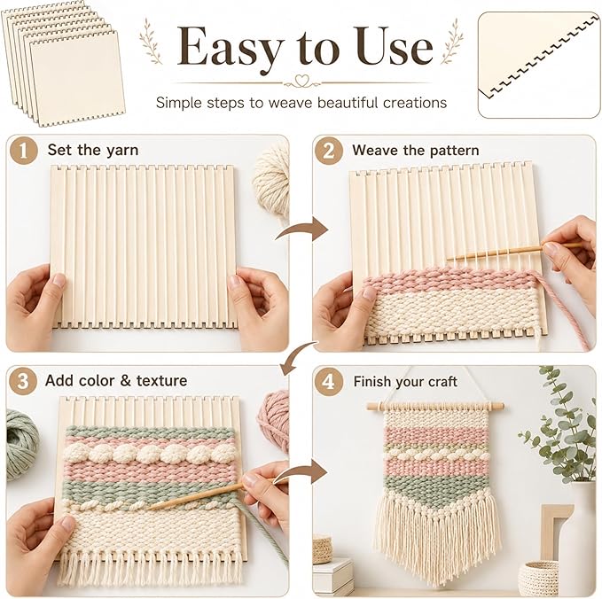 Minatee 50 Pcs Beginners Wooden Loom Notched Weaving Loom Basket Weaving Tools for Kids Adult Art Craft Activity Jewelry Motor Skills Crochet Knitting Sewing Teaching Educational, 6 x 9 in
